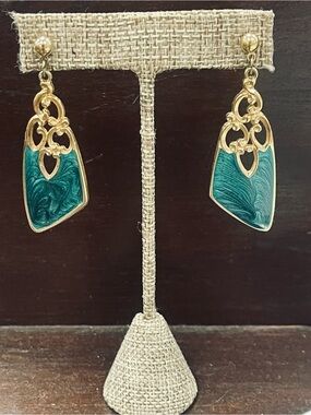 Gold & Green Dangle Earrings - Women Jewelry